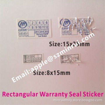 Customized One Color Printing Logo And Warranty Date Sticker,small Square Destructible Vinyl Warranty Label Stickers 